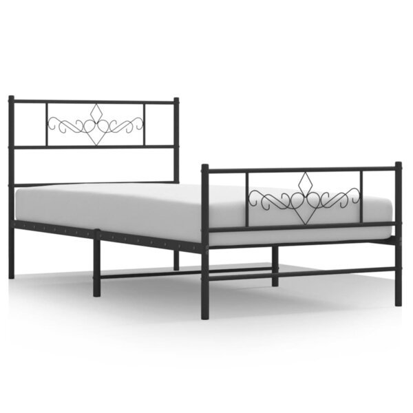 vidaXL Cadre de lit métal avec tête de lit/pied de lit noir 90x200 cm