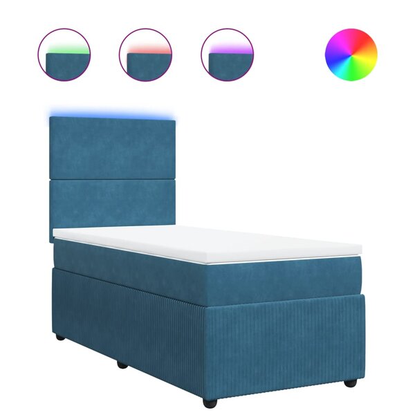 vidaXL Sommier à lattes de lit avec matelas bleu 90x200 cm velours