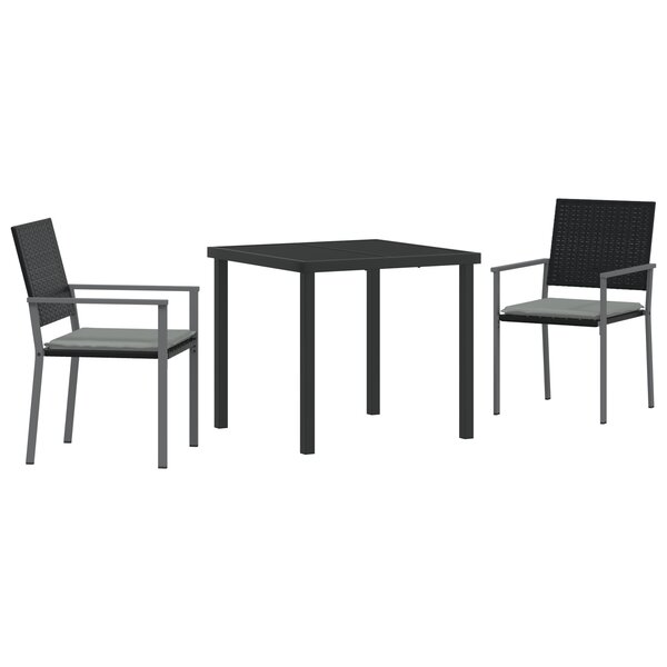 vidaXL Set de jardin 3 pièces avec coussins noir poly rattan