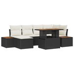 vidaXL Ensemble de salle à manger de jardin 7 pièces avec coussins en poly rotin noir et acacia