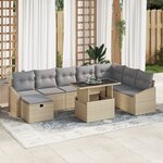 vidaXL Ensemble de Canapé de Jardin 9 Pièces avec Coussins Beige en Rattan Poly
