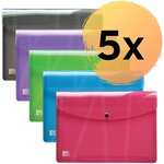 Lot de 5 porte-documents Hawai A4 en plastique transparent 5 couleurs OXFORD