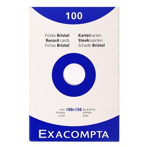 Étui De 100 Fiches - Bristol Uni Non Perforé 100x150mm - Blanc - X 10 - Exacompta