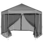 vidaXL Chapiteau hexagonal avec 6 parois latérales Gris 3 6x3 1 m