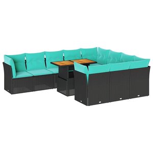 vidaXL Salon de jardin 11 Pièces avec coussins noir résine tressée