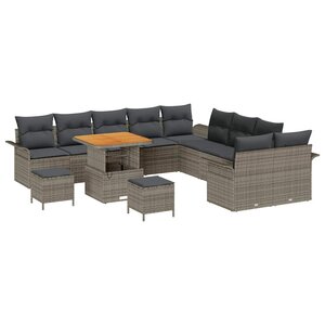 vidaXL Ensemble de canapé de jardin avec coussin 13 Pièces Gris