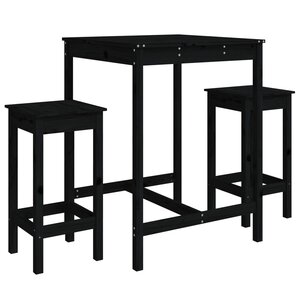 vidaXL Ensemble de bar de jardin 3 Pièces noir bois de pin massif