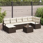 Ensemble de Canapé de Jardin 8 Pièces avec Coussins Marron en Rattan Poly