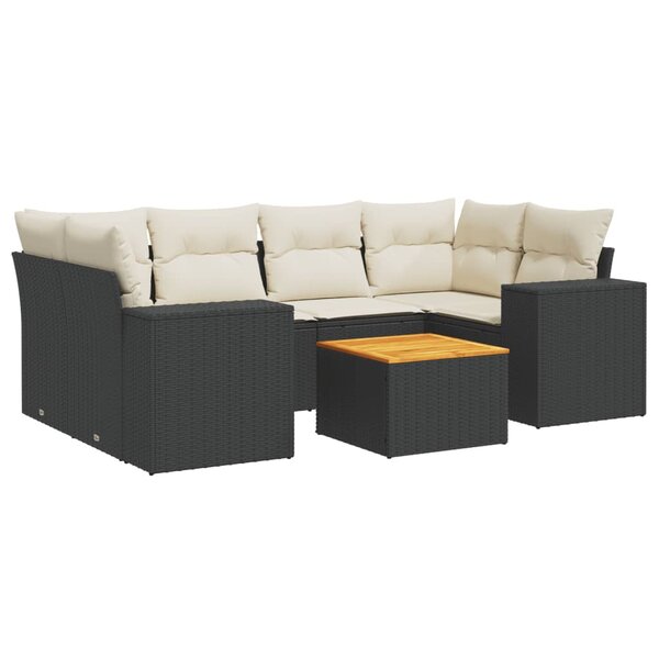 vidaXL Salon de jardin 7 Pièces avec coussins noir résine tressée