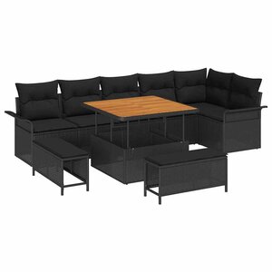 vidaXL Ensemble de canapé de jardin avec coussin 9 Pièces Noir