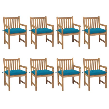 vidaXL Chaises de jardin lot de 8 avec coussins bleu clair Teck solide