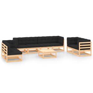 vidaXL Salon de jardin 9 Pièces avec coussins Bois de pin massif