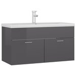 vidaXL Armoire d'évier avec lavabo intégré Gris brillant Aggloméré