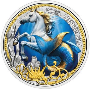 Pièce de monnaie en Cupronickel 3 Euro g 16 Millésime 2025 Mythical Creatures Austria HIPPOCAMPUS