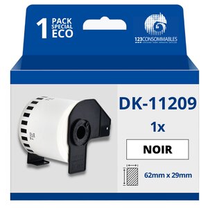 Étiquettes compatibles Brother DK11209 - 29x62 mm - 800 unités - Texte noir sur fond blanc