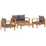vidaXL Salon de jardin avec coussins 4 Pièces bois d'acacia massif