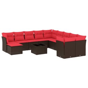 vidaXL Salon de jardin avec coussins 12 Pièces marron résine tressée