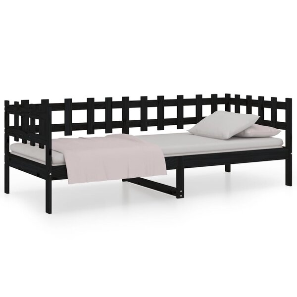 vidaXL Lit de jour Noir 90x200 cm Bois de pin massif