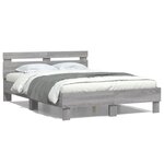 vidaXL Cadre de lit avec tête de lit et LED sonoma gris 135x190 cm
