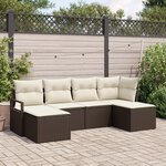 vidaXL Ensemble de Canapé de Jardin de 6 Pièces avec Coussins Marron Rotin Poly