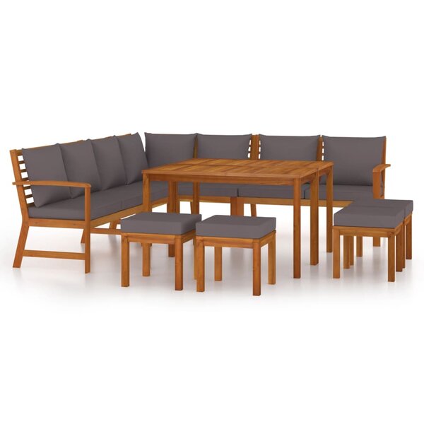 vidaXL Ensemble à manger de jardin avec coussins 11 Pièces bois d'acacia