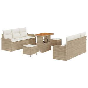 Set de sofa de jardin 9 pièces vidaXL avec coussins beige poly rattan acacia