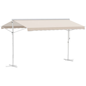 Store double pente manuel rétractable inclinaison réglable métal époxy blanc polyester imperméabilisé anti-UV beige dim. 3 95L x 2 98l x 2 55H m