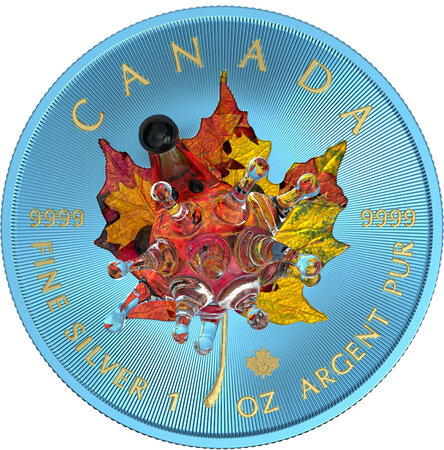Pièce de monnaie en Argent 5 Dollars g 31.1 (1 oz) Millésime 2022 Murano Glass Maple Leaf HEDGEHOG