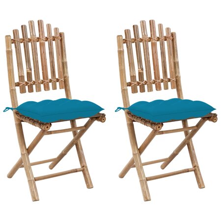 vidaXL Chaises pliables de jardin 2 Pièces avec coussins Bambou