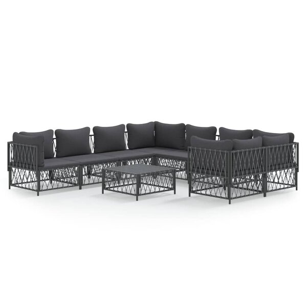 vidaXL Salon de jardin avec coussins 9 Pièces anthracite acier
