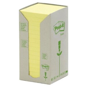 Lot de 16 Notes adhésives recyclée 76 x 76 mm Jaune POST-IT