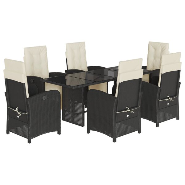 vidaXL Ensemble à manger de jardin coussins 7Pièces Noir Résine tressée