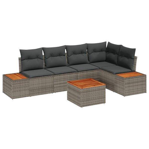vidaXL Ensemble de canapés de jardin de 6 pièces avec coussins Gris Poly Rattan Acacia