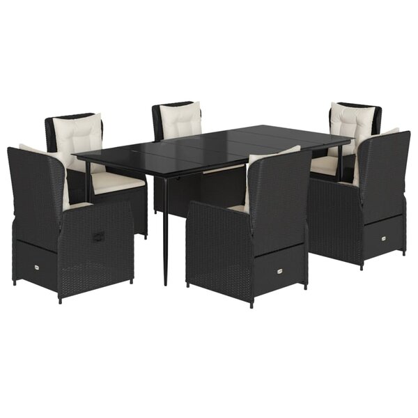 vidaXL Ensemble à manger de jardin coussins 7Pièces Noir Résine tressée