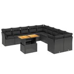 vidaXL Salon de jardin 11 Pièces avec coussins noir résine tressée