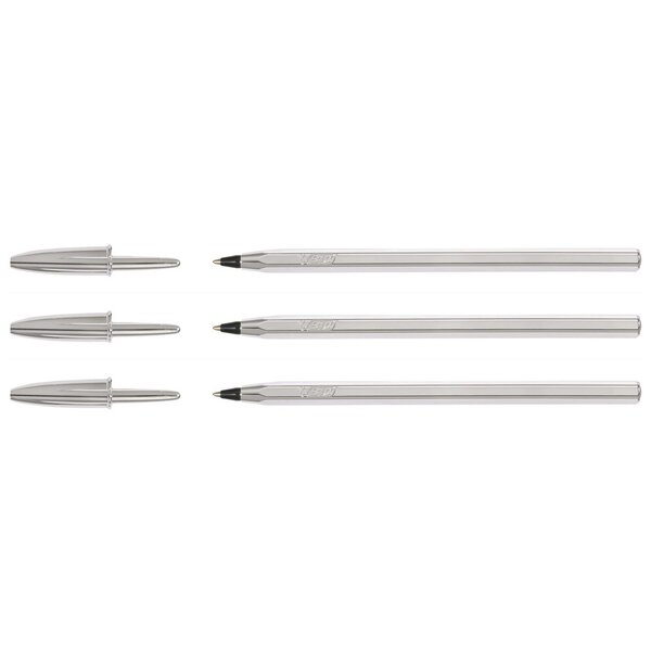 Stylo bille CRISTAL SHINE Pointe Moyenne 1 mm Noir Corps Argent x 3 BIC