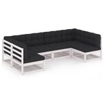 vidaXL Salon de jardin avec coussins 6 Pièces blanc bois de pin massif