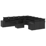 vidaXL Salon de jardin 11 Pièces avec coussins noir résine tressée