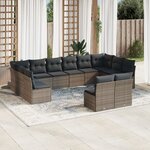 vidaXL Salon de jardin avec coussins 12 Pièces gris résine tressée