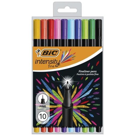 BIC Intensity Stylos Feutres Pointe Fine (0,8 mm) - Couleurs Assorties, Pochette de 10