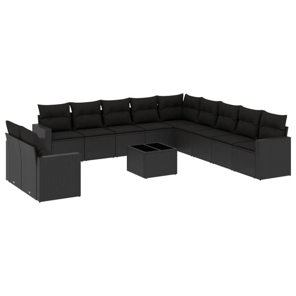 vidaXL Salon de jardin 12 Pièces avec coussins noir résine tressée