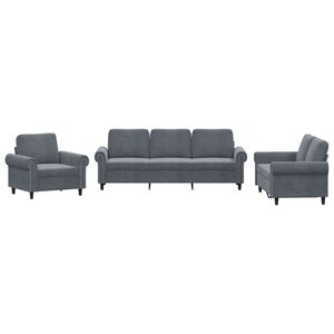 vidaXL Ensemble de canapés 3 Pièces avec coussins Gris foncé Velours