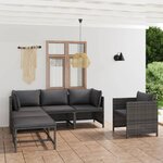 vidaXL Salon de jardin 6 Pièces avec coussins Résine tressée Gris