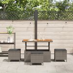 Ensemble de salle à manger de jardin 4 pièces avec coussins gris en poly rotin et acacia
