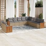 vidaXL Salon de jardin 11 Pièces avec coussins beige résine tressée
