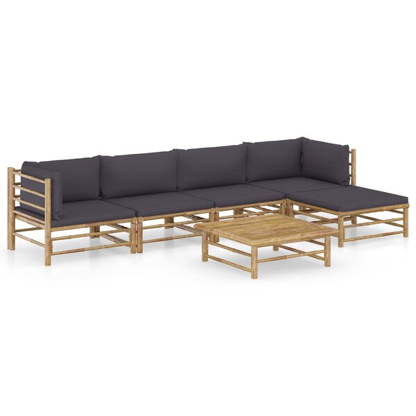 vidaXL Salon de jardin 6 Pièces avec coussins gris foncé bambou