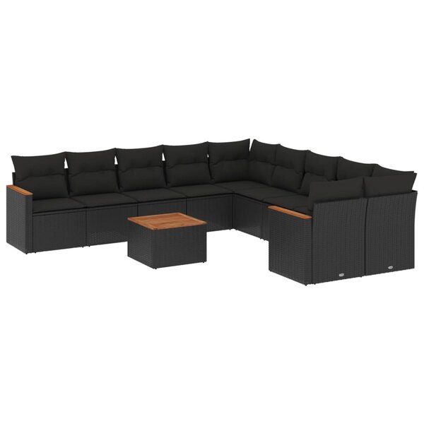 vidaXL Salon de jardin 11 Pièces avec coussins noir résine tressée