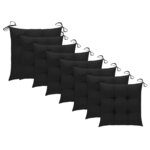 vidaXL Chaises de jardin avec coussins noir lot de 8 Bois teck massif