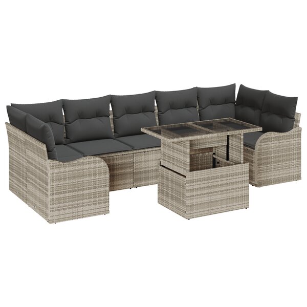 vidaXL Canapé de jardin 8 pièces avec coussins gris clair en poly rotin