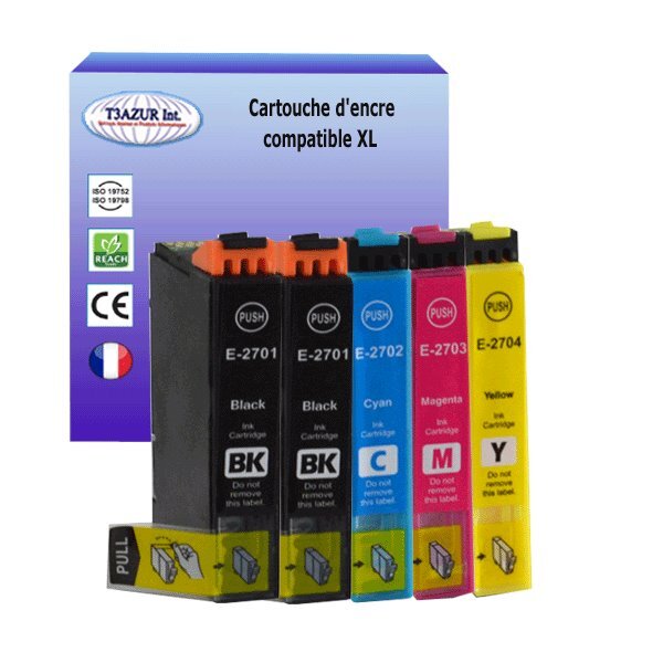 5 Cartouches Compatibles pour Epson WorkForce WF7620DTWF, WF7710DWF, WF7715DWF, WF7720DTWF remplace Epson T27XL- T3AZUR